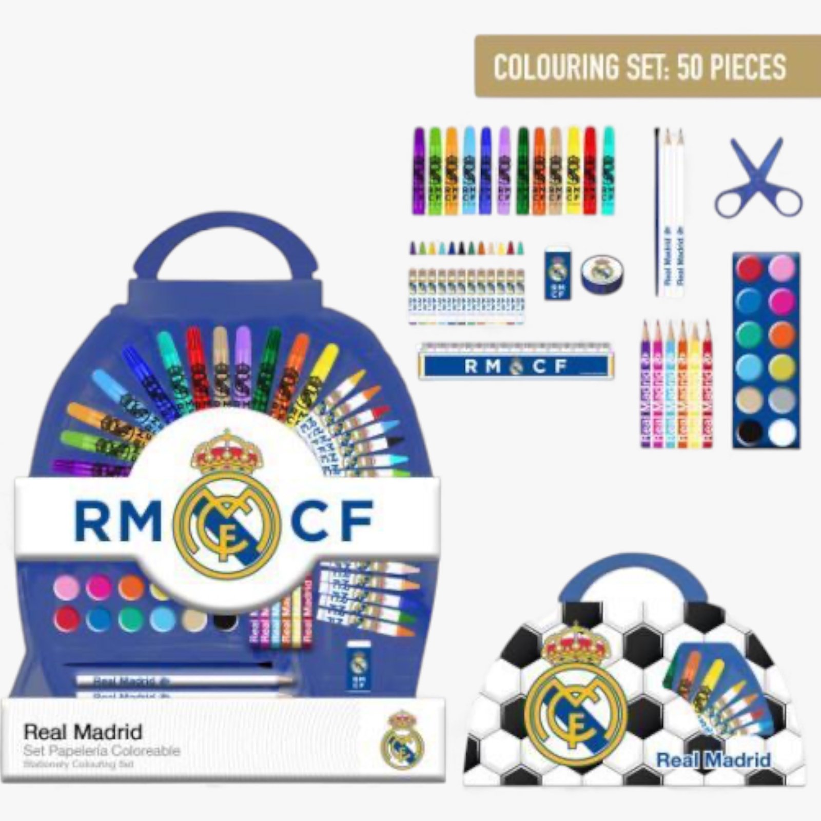 REAL MADRID SET PAPELERIA COLOREABLE 50 PIEZAS